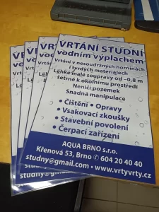 Laminace a tisk plakátů A2 pro firmu AQUA BRNO